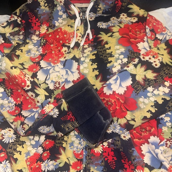 VINTAGE Y2K LUCKY BRAND ASIAN FLORAL PRINT ZIP UP SWEATSHIRT JACKET  SZ XL RARE - Picture 7 of 15